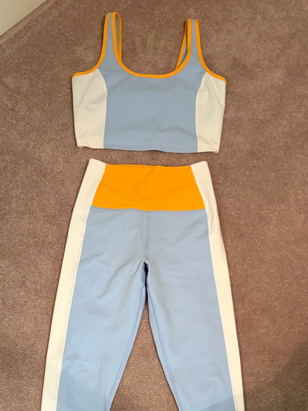Light Blue and Orange Colorblock Leggings Set